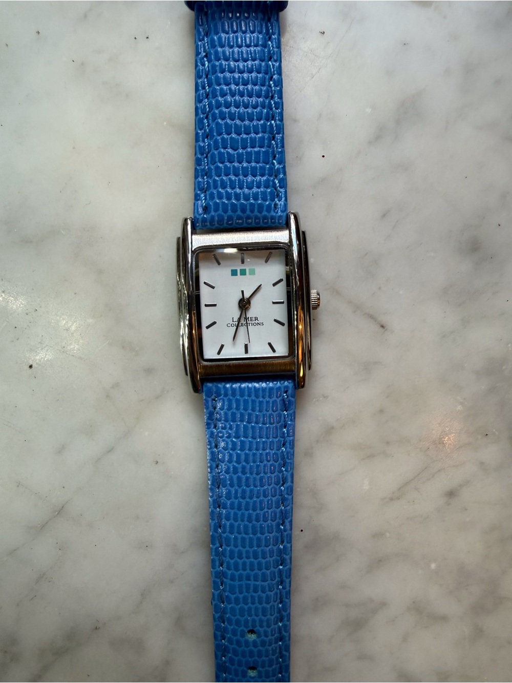 La Mer Blue Leather Strap Rectangle Dial Watch